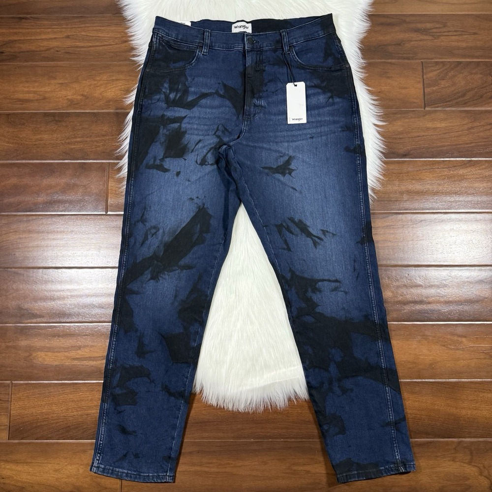 Wrangler Men's Size 34 X 32 Tie Dye Dark Wash‎ Relaxed Taper Leg Denim Jeans